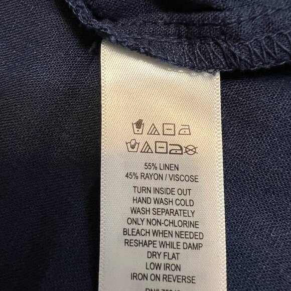 Tahari Women's Maxi Dress Navy Short Sleeve Size Small Linen Blend Pullover - Picture 5 of 9